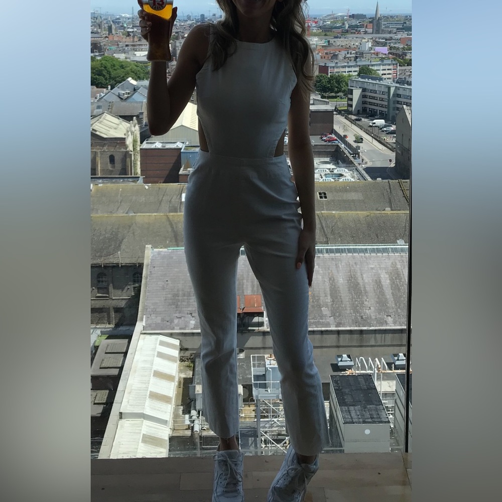 Urban outfitters white denim cutout jumpsuit S